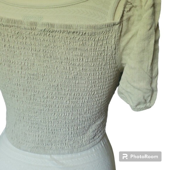 WILD FABLE CROPPED RUNCHED LINEN TOP - M - Picture 7 of 12